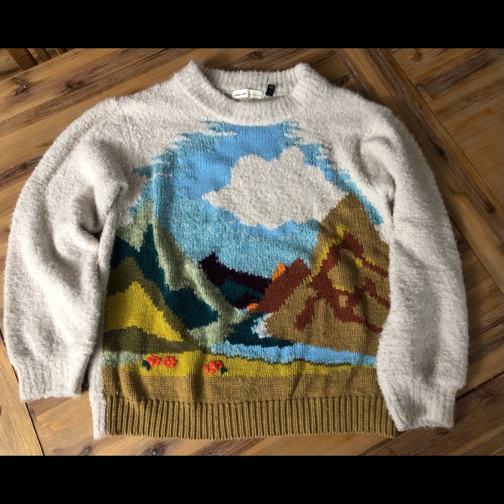 Sleeping in the Snow Landscape Sweater Anthropologie size L
